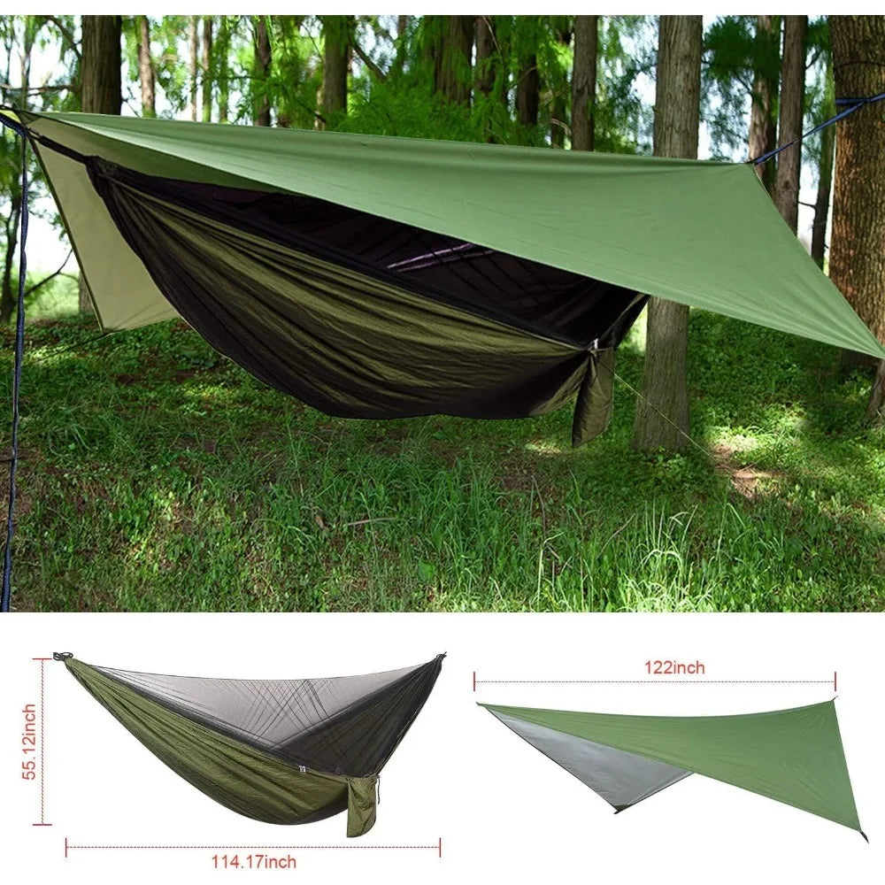 Camping Hammock With Rain Fly Tarp Mosquito Net Set