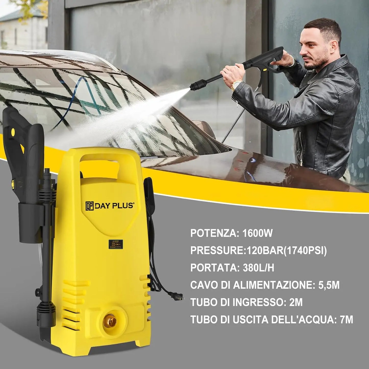 DayPlus Electric Pressure Washer 120 Bar For Terraces Gardens Cars
