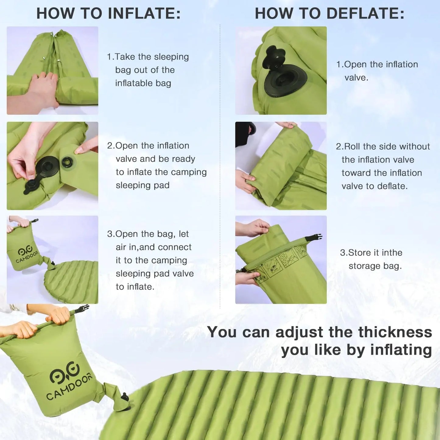 Self-Inflating Sleeping Pad with Inflating Bag, Lightweight Camping Mat for Hiking & Travel