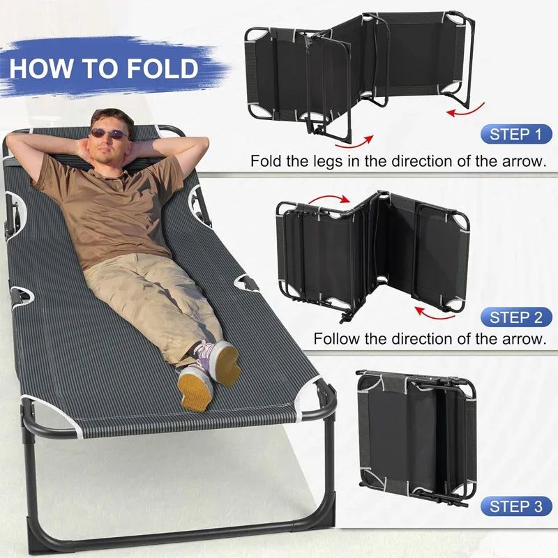 Camping Cot with Mattress, 4-Position Folding Camping Bed Hold up 330lbs, Portable Sleeping Cot for Camp, Beach, Patio