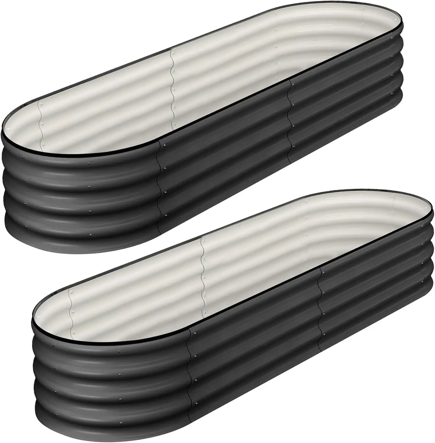 HiMIS Oval Galvanized Raised Garden Bed Kit Outdoor Open Ended Planter 2 Pack