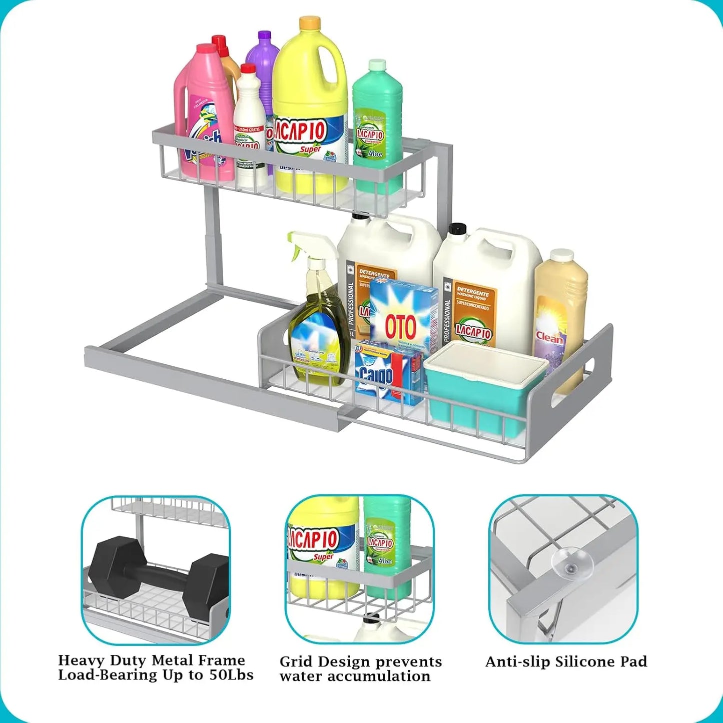 Under Sink Organizer 2-Tier Pull-Out Cabinet Shelf Kitchen 2-Pack