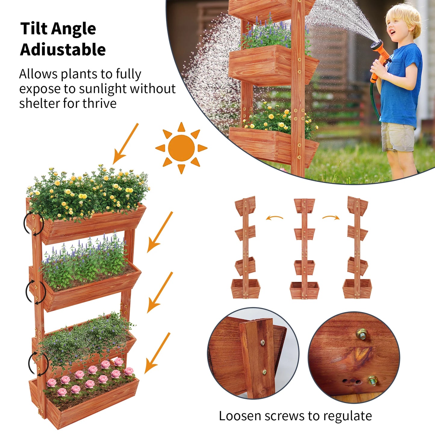 Vertical Wooden 4 Tier Raised Garden Bed With Detachable Ladder