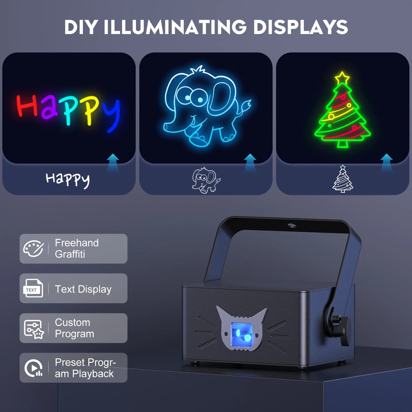 Yiflamefly 25W Cat-Face DJ Party Light 3D Animation Laser Light With Battery DMX APP Control Disco Projector Light For KTV Bar