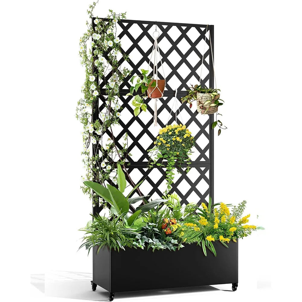 Studyset Metal Raised Garden Bed With Trellis Privacy And Wheels
