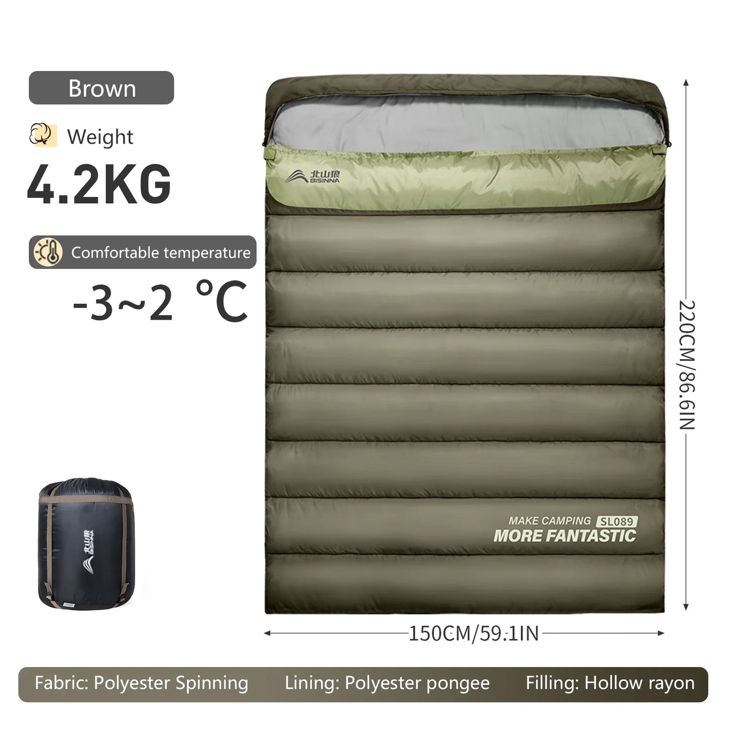 BSWOLF Four Seasons 2 Person Camping Sleeping Bag For Outdoors