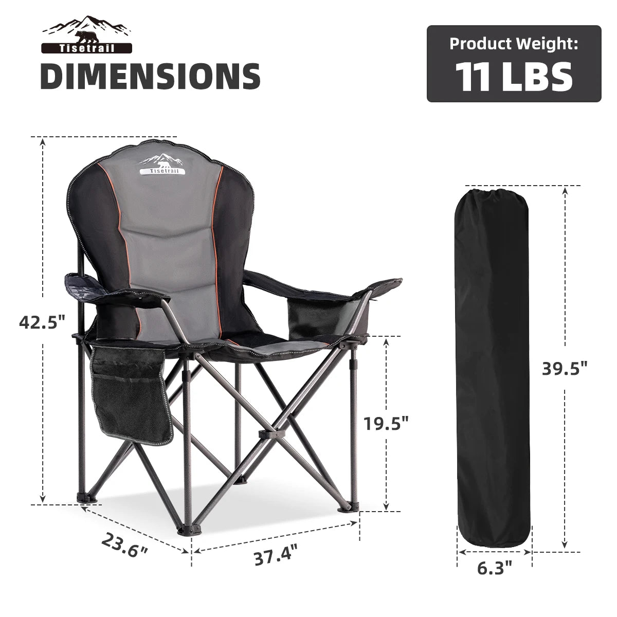 Tisetrail Folding Camping Chair With Cooler And Padded Support 500Lbs