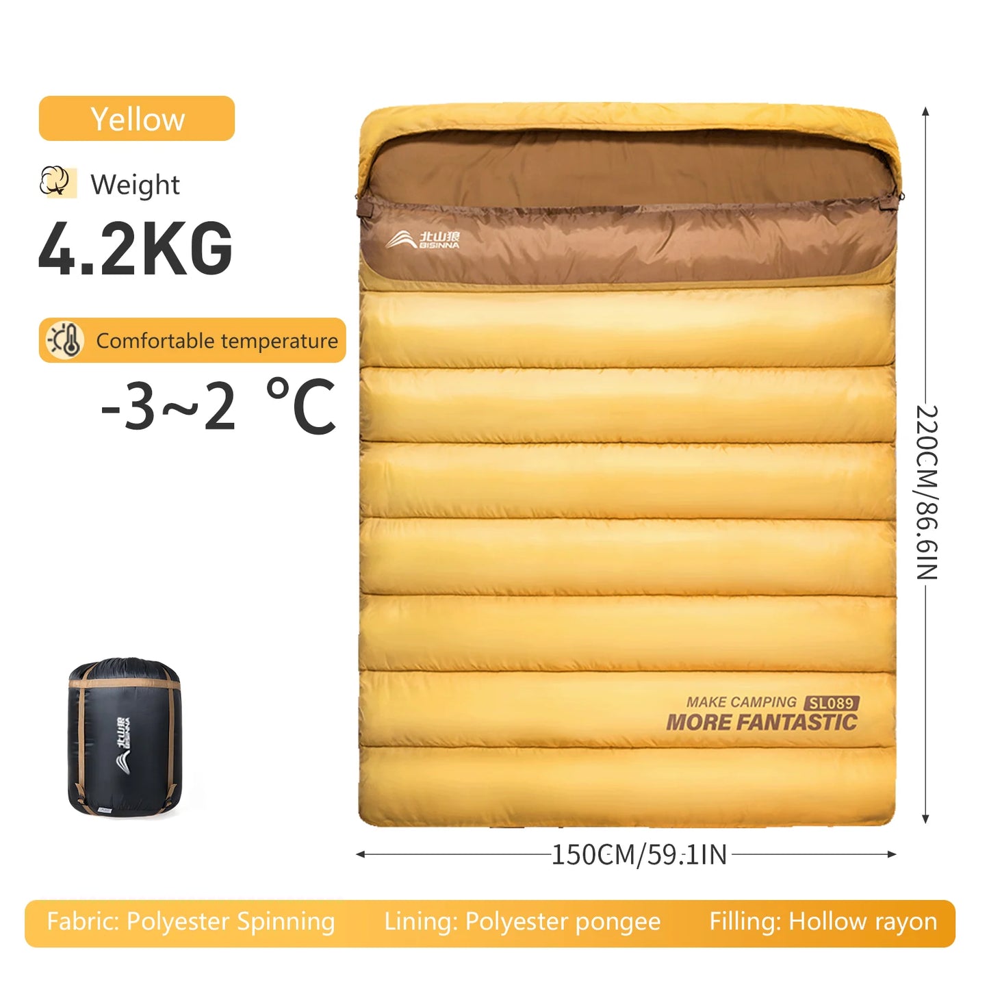 BSWOLF Four Seasons 2 Person Camping Sleeping Bag For Outdoors