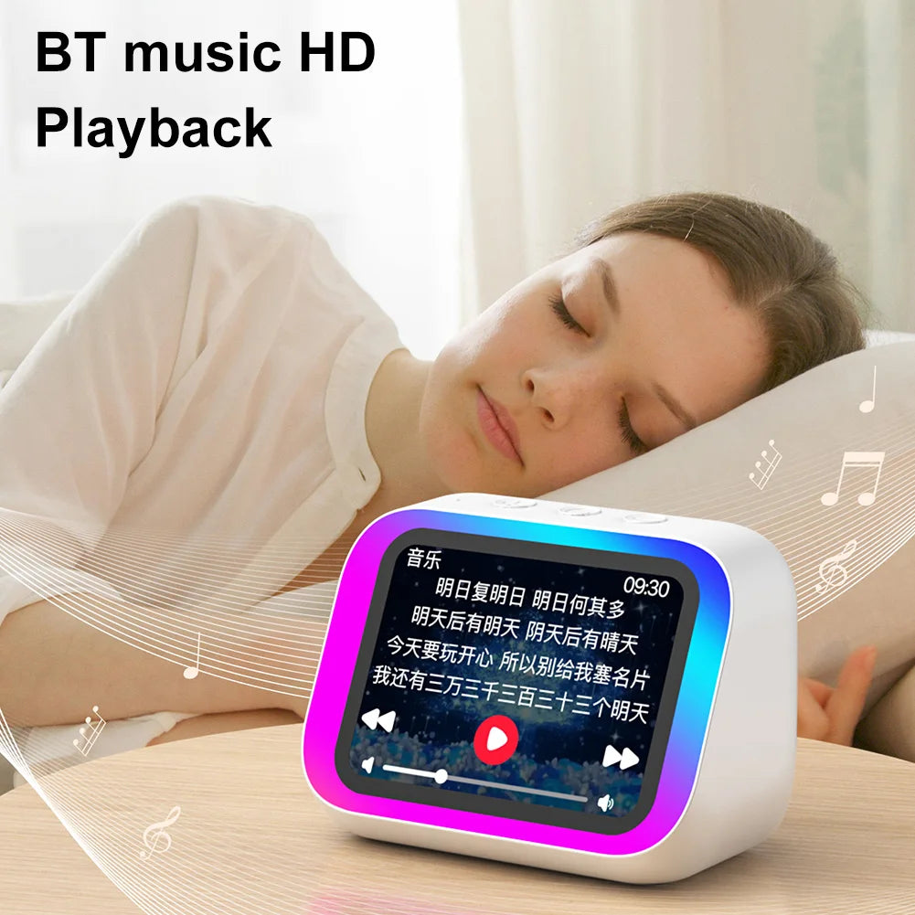 Smart Alarm Clock Bluetooth Speaker Weather Display Night Light Music Stories Player Home Voice Assistant Alarm Clock for Room