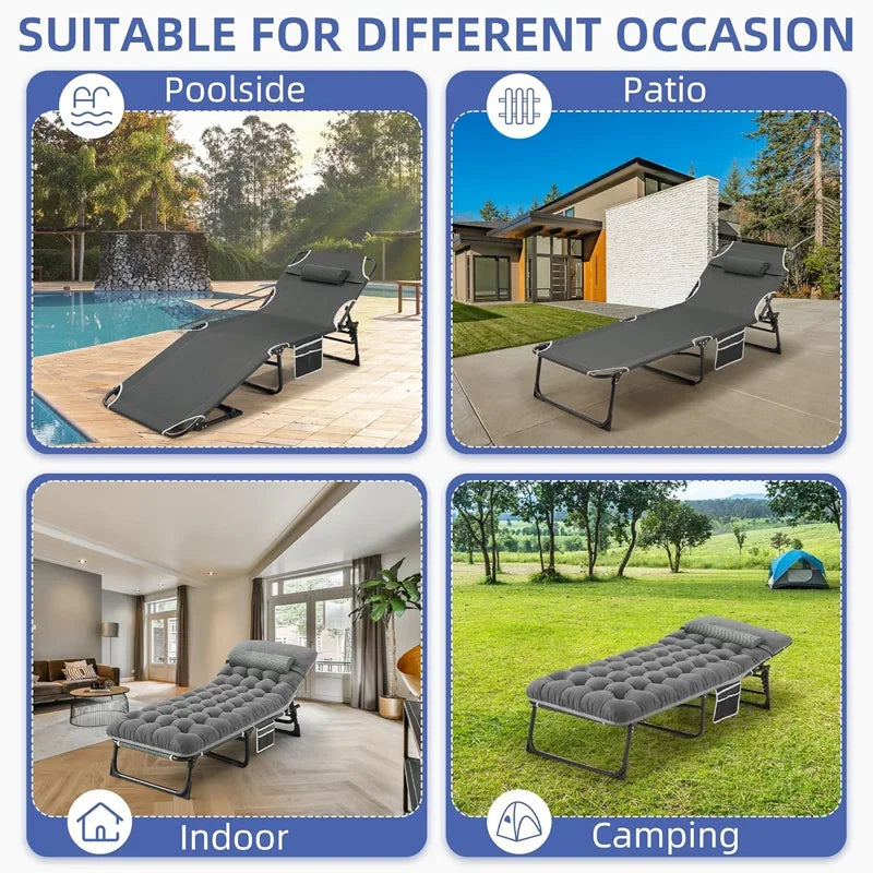 Camping Cot with Mattress, 4-Position Folding Camping Bed Hold up 330lbs, Portable Sleeping Cot for Camp, Beach, Patio