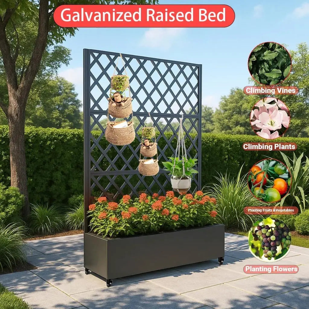 Studyset Metal Raised Garden Bed With Trellis Privacy And Wheels