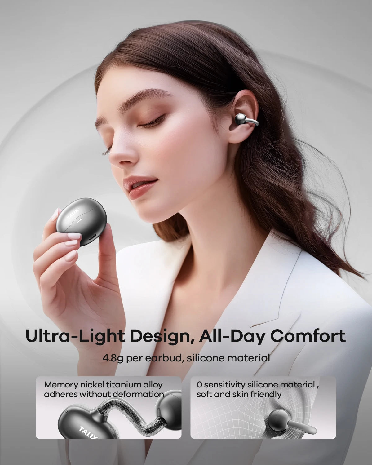 TALIX Ultra Open Ear Earbuds X6 With Spatial Sound 40H Playtime