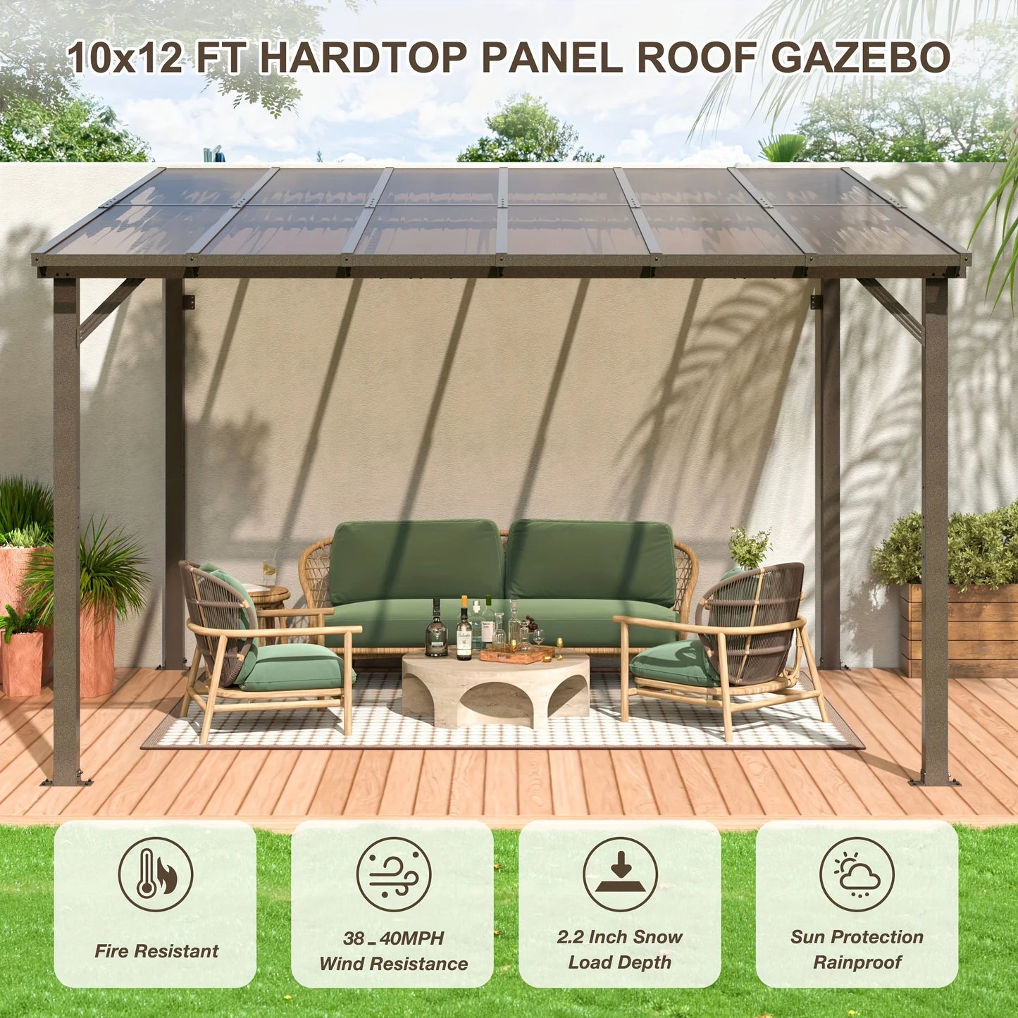 Polar Aurora Hardtop Gazebo With Aluminum Frame And Galvanized Roof All Weather