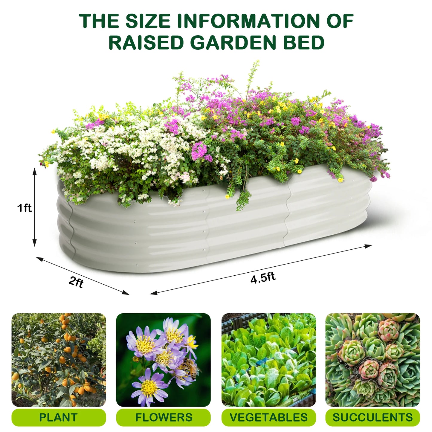 HiMIS Oval Galvanized Raised Garden Bed Kit Outdoor Open Ended Planter 2 Pack
