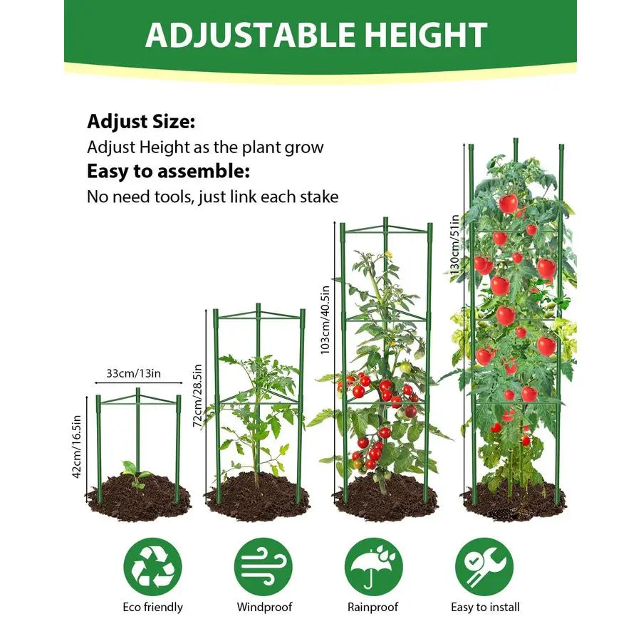 Adjustable Tomato Cages for Garden Stakes and Trellis Support