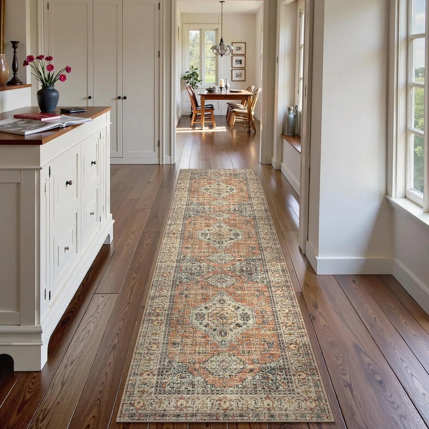 Vintage Oriental Runner Rug Non Slip Washable Ultra Thin Carpet