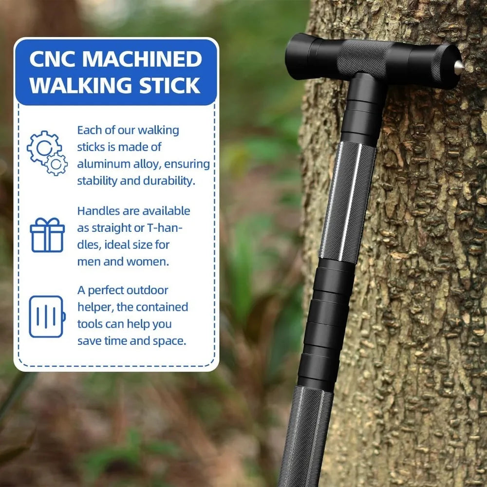 Tactical Stick Hiking Walking Staff - Trekking Poles Outdoor Adjustable Hiking Stick for Camping Hiking 5-8 Tubes with Multitool