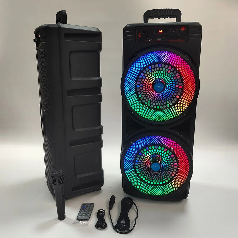 Portable Bluetooth Speaker USB/TF/AUX/FM/BT/MIC Loud Boombox Long Playtime Microphone In, Party Lights, USB, Radio, Remote