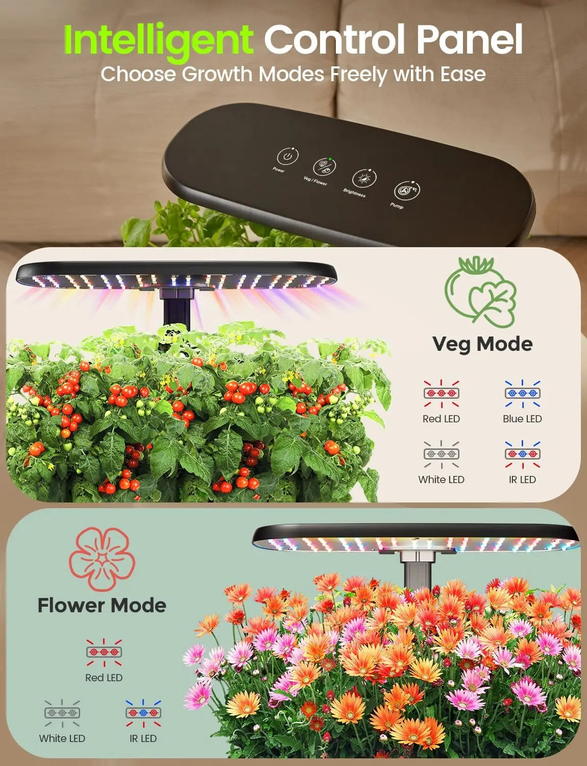 Indoor Hydroponics Growing System Kit With LED Light And Pods