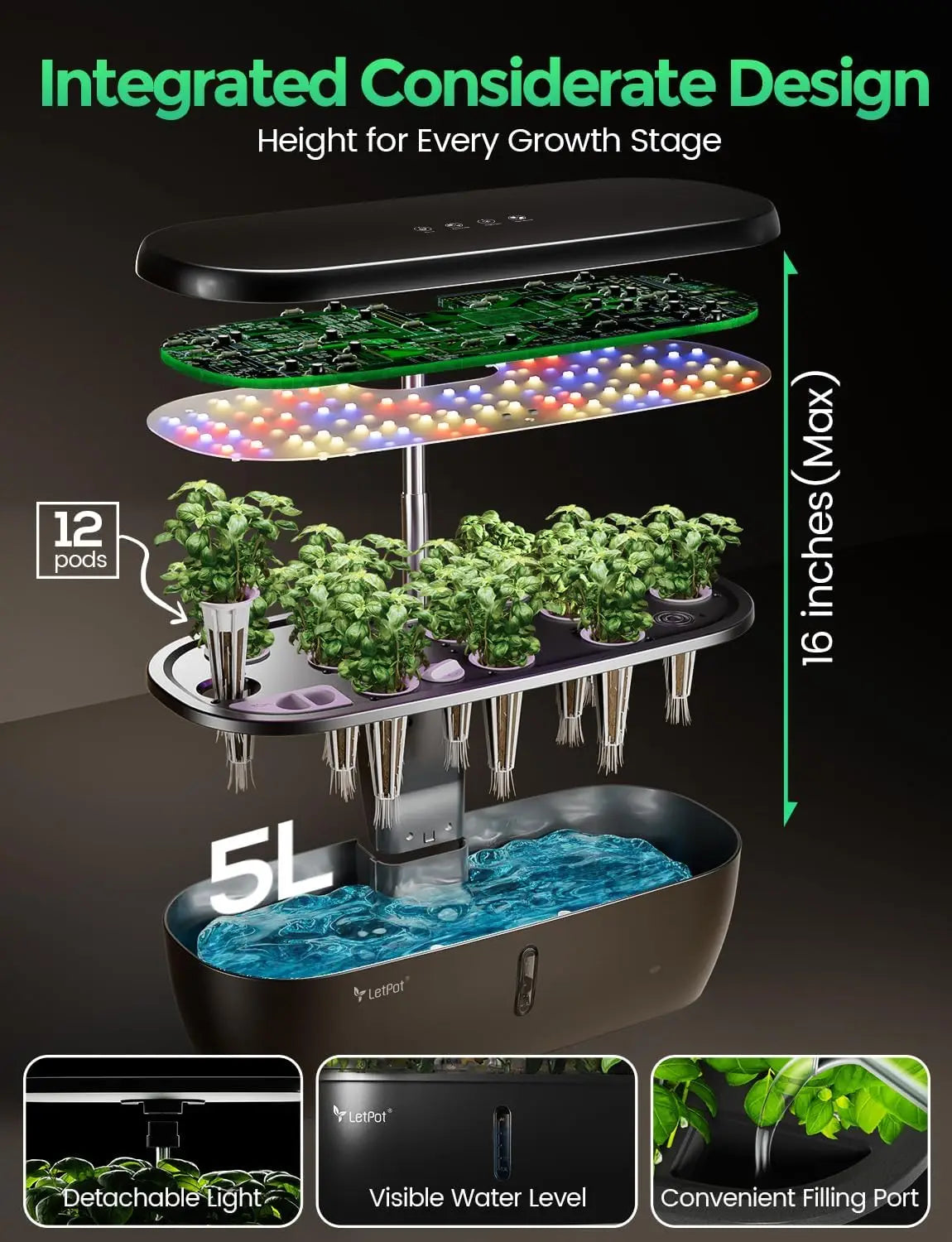 Indoor Hydroponics Growing System Kit With LED Light And Pods
