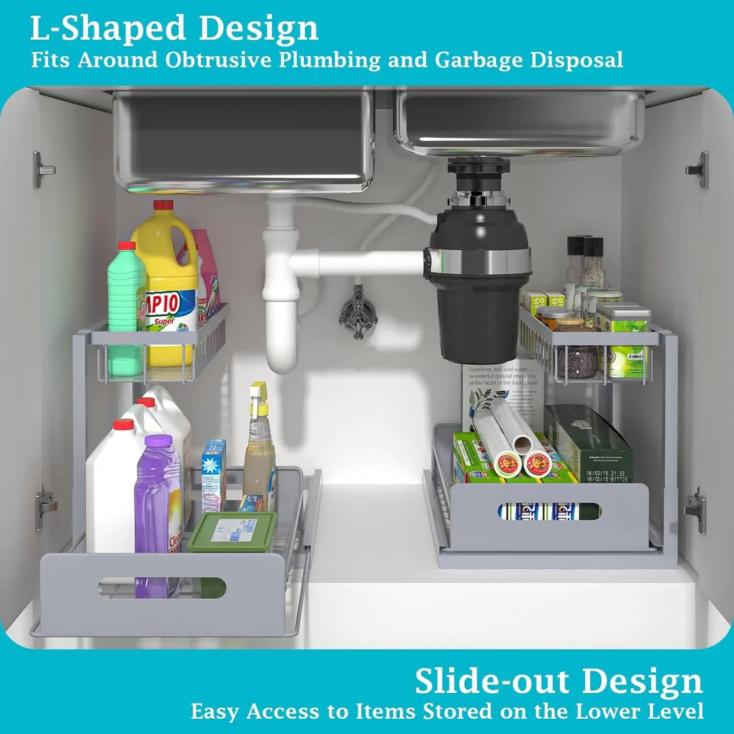 Under Sink Organizer 2-Tier Pull-Out Cabinet Shelf Kitchen 2-Pack