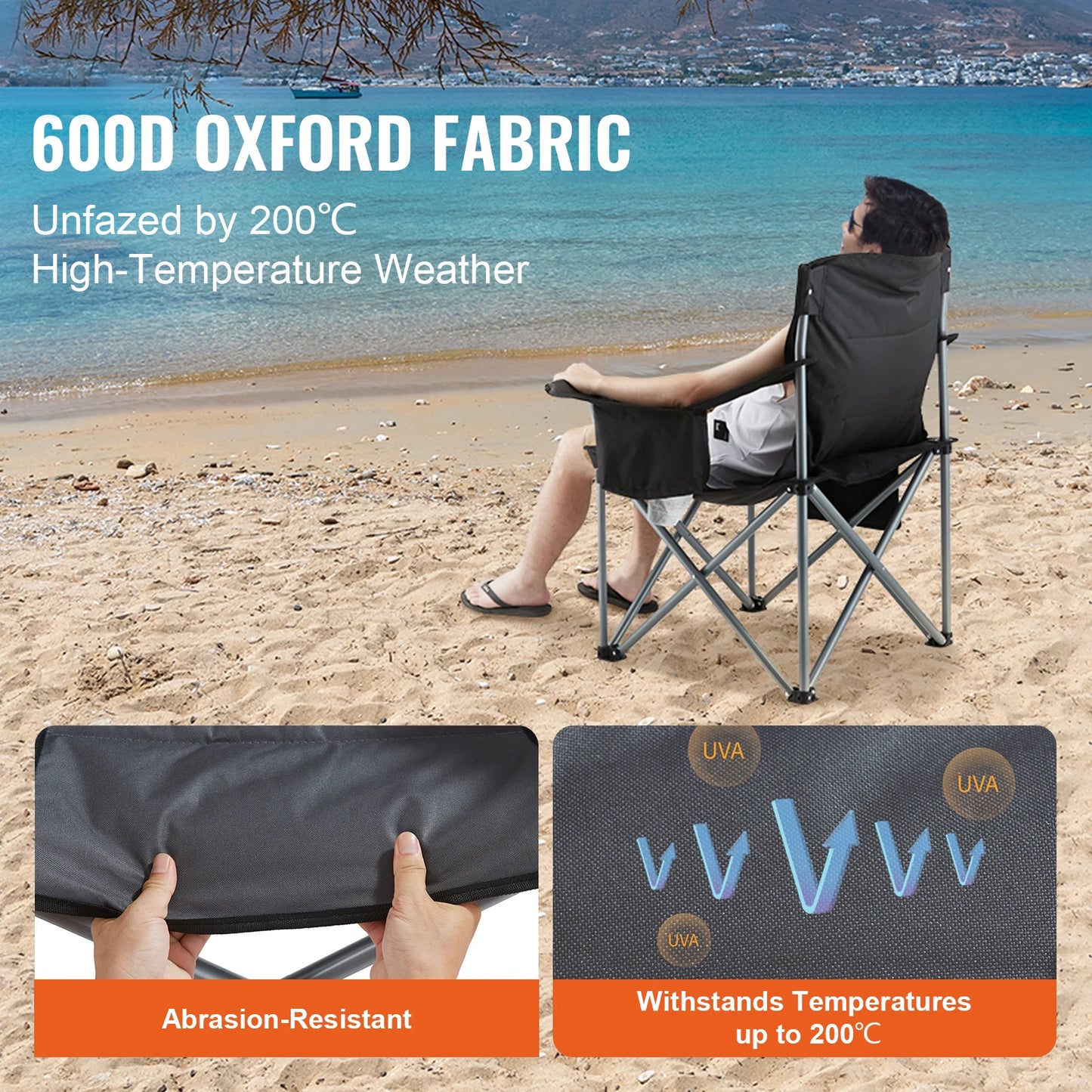 VEVOR Camping Folding Chair Portable Quad Lumbar With Side Pockets