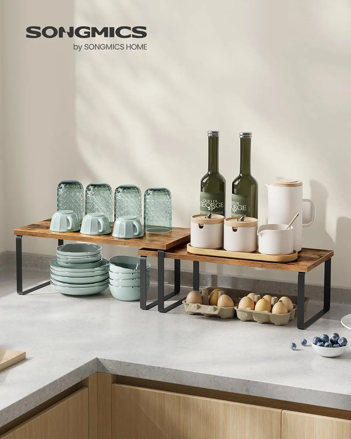 Stackable Cabinet Shelves Set Of 4 Metal Wood Spice Rack