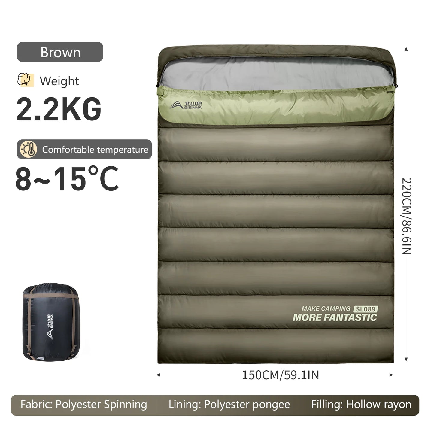 BSWOLF Four Seasons 2 Person Camping Sleeping Bag For Outdoors