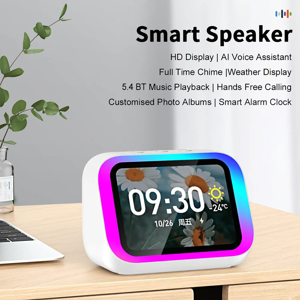Smart Alarm Clock Bluetooth Speaker Weather Display Night Light Music Stories Player Home Voice Assistant Alarm Clock for Room