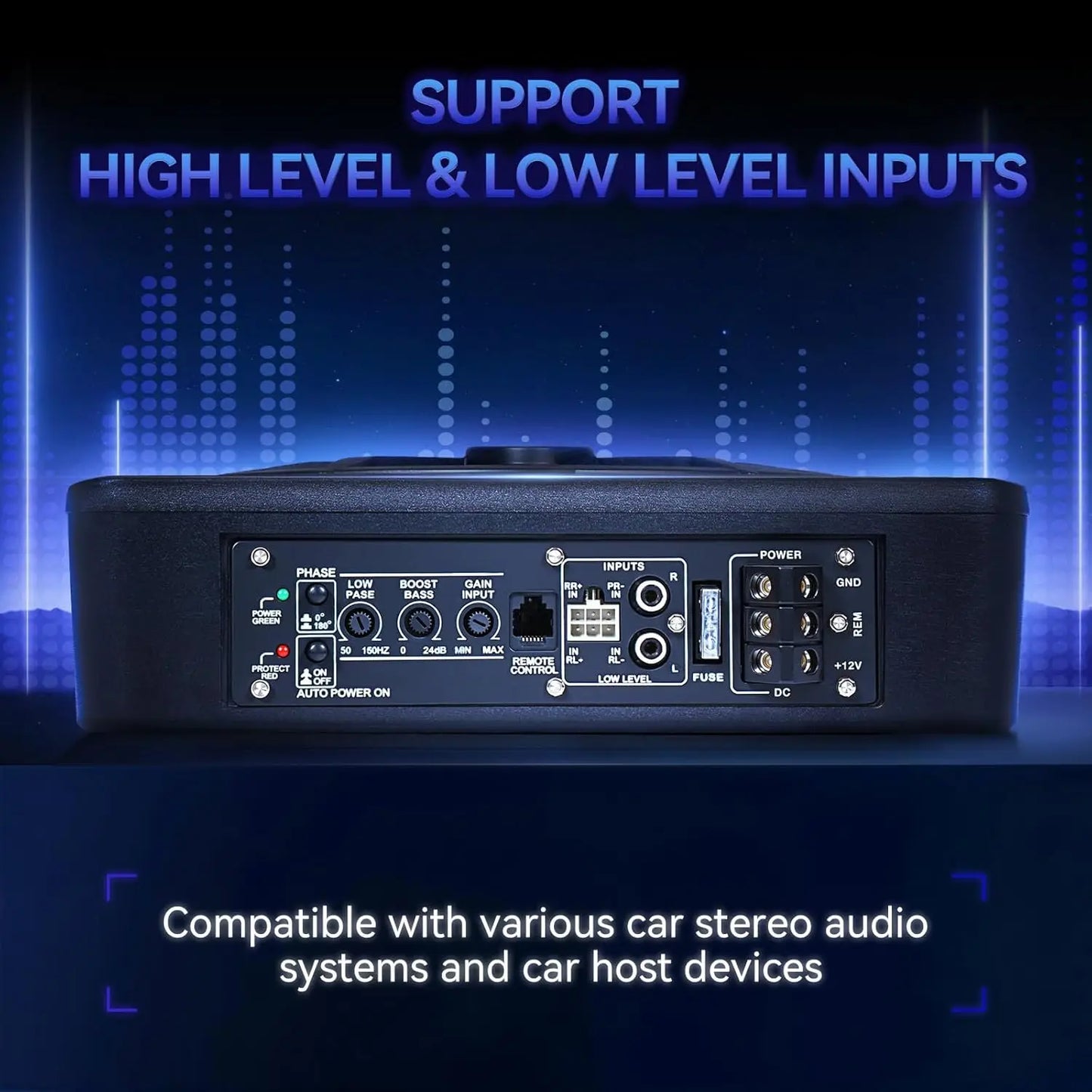 Car Subwoofer Amplifier, Ultra-thin 10" Large-caliber 800W Stereo Surround Sound Built-in Amplifier with Blue LED Ambient Light