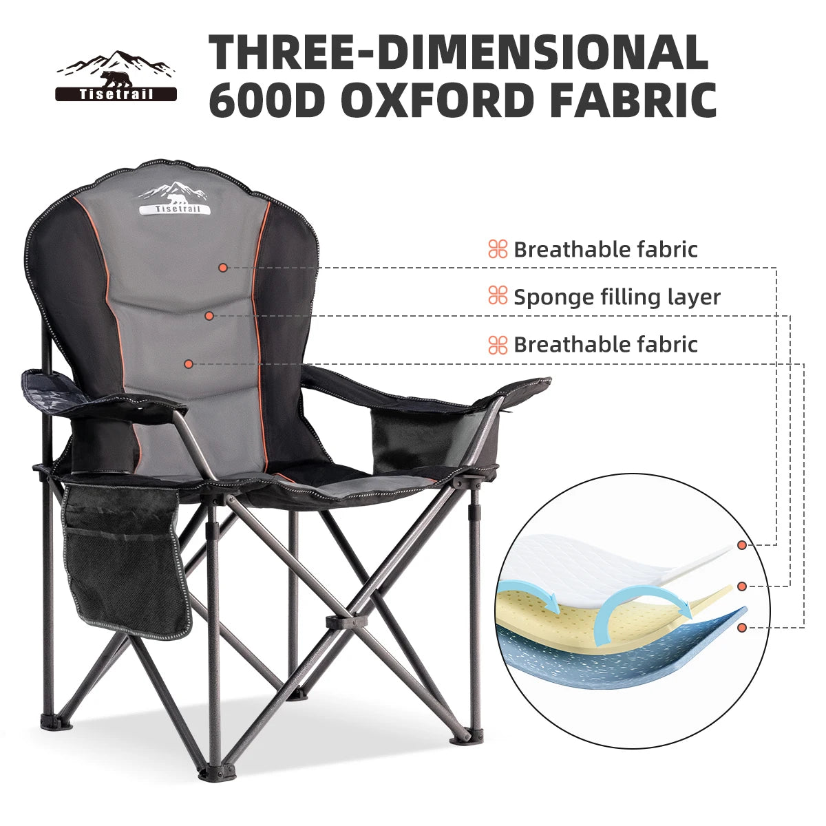 Tisetrail Folding Camping Chair With Cooler And Padded Support 500Lbs