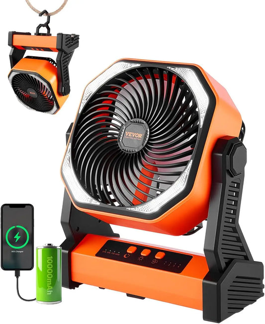 Camping Fan With LED Light And 10000mAh Battery 4 Speed Quiet