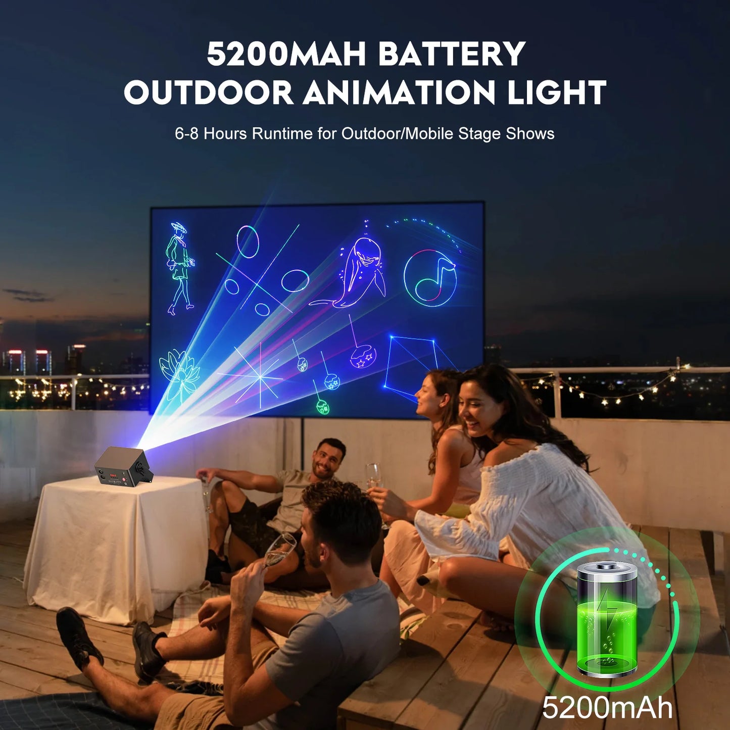 Yiflamefly 25W Cat-Face DJ Party Light 3D Animation Laser Light With Battery DMX APP Control Disco Projector Light For KTV Bar