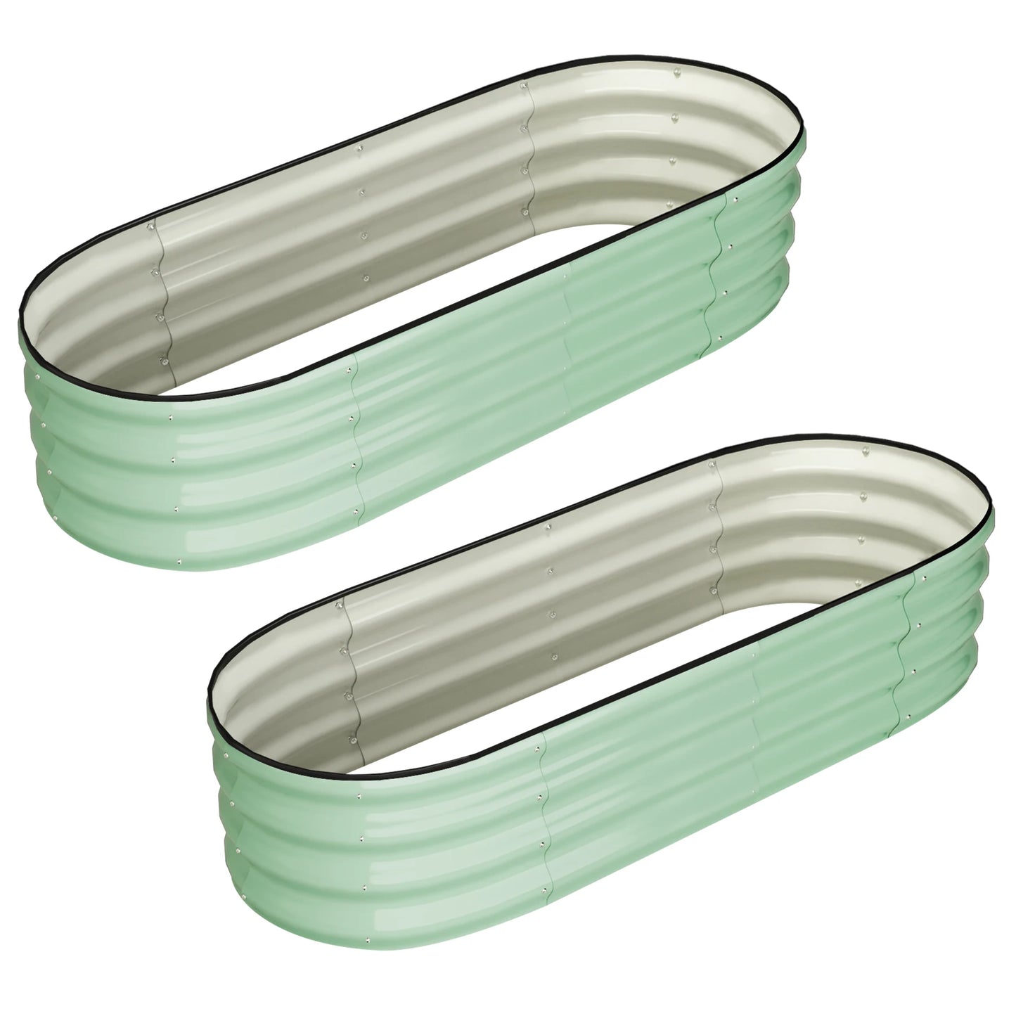 HiMIS Oval Galvanized Raised Garden Bed Kit Outdoor Open Ended Planter 2 Pack