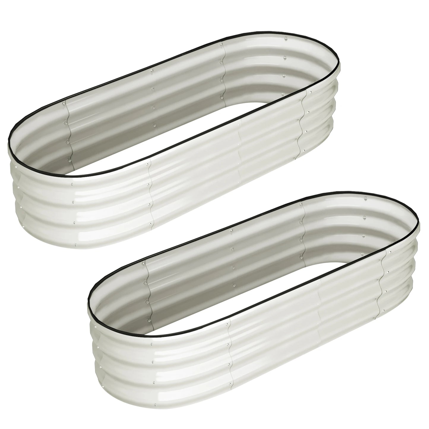 HiMIS Oval Galvanized Raised Garden Bed Kit Outdoor Open Ended Planter 2 Pack