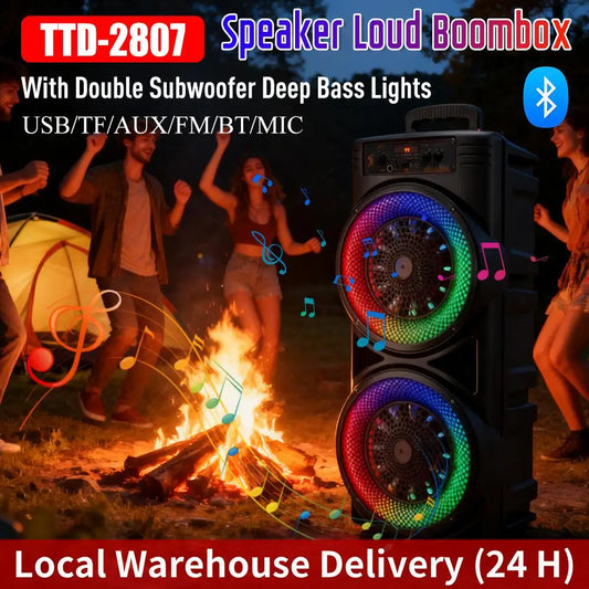 Portable Bluetooth Speaker USB/TF/AUX/FM/BT/MIC Loud Boombox Long Playtime Microphone In, Party Lights, USB, Radio, Remote