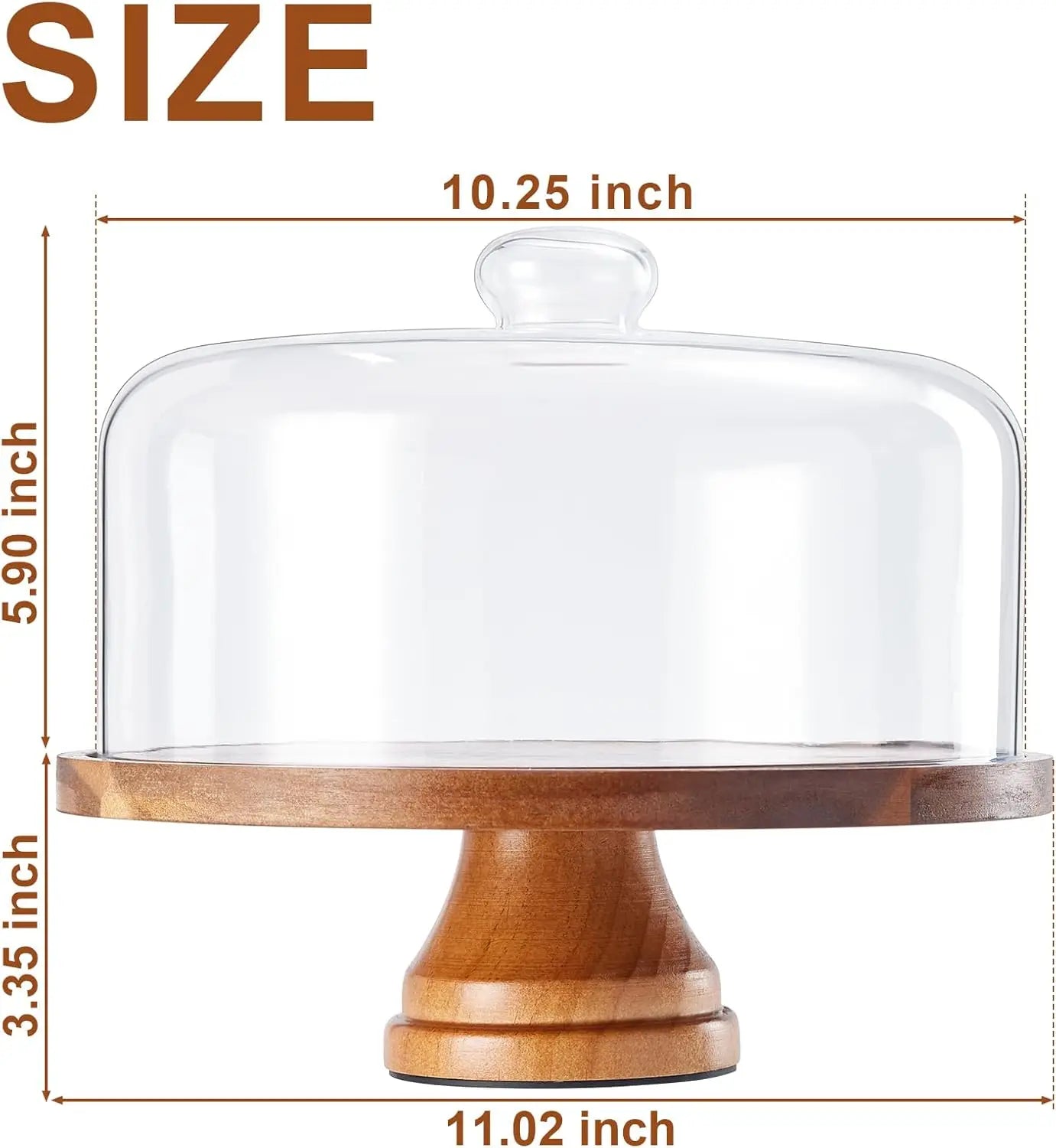 Rotating Wooden Cake Stand With Glass Dome Lid For Parties