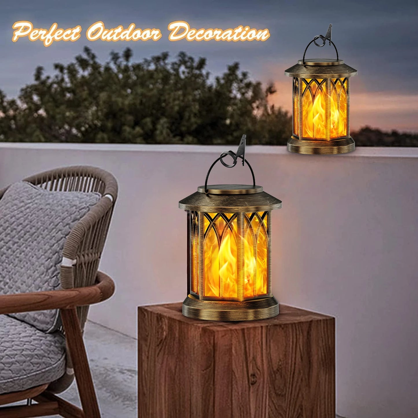 KPSTEK Solar Lanterns Flickering Flame Outdoor Lights 2 Pack