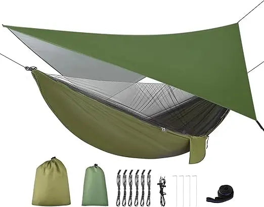 Camping Hammock With Rain Fly Tarp Mosquito Net Set