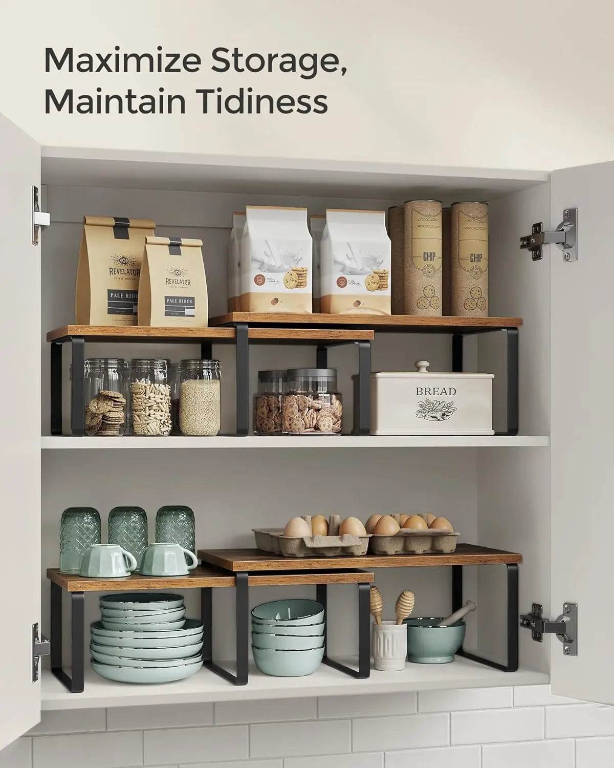 Stackable Cabinet Shelves Set Of 4 Metal Wood Spice Rack