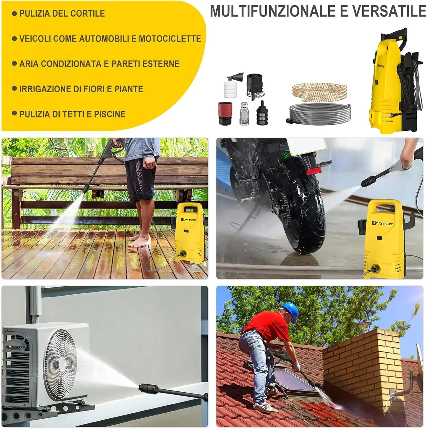 DayPlus Electric Pressure Washer 120 Bar For Terraces Gardens Cars