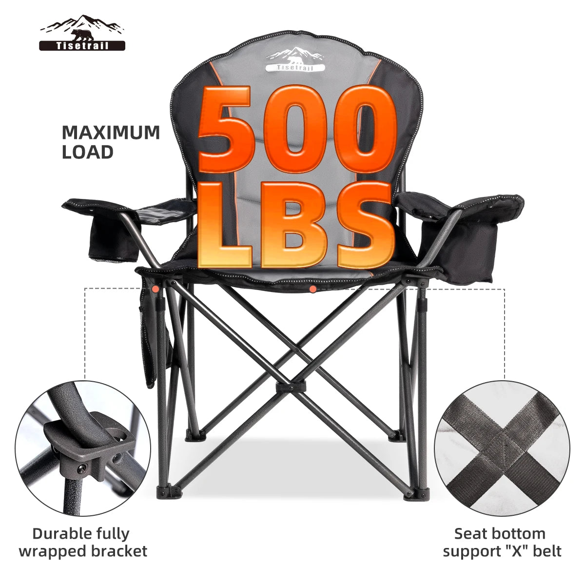 Tisetrail Folding Camping Chair With Cooler And Padded Support 500Lbs