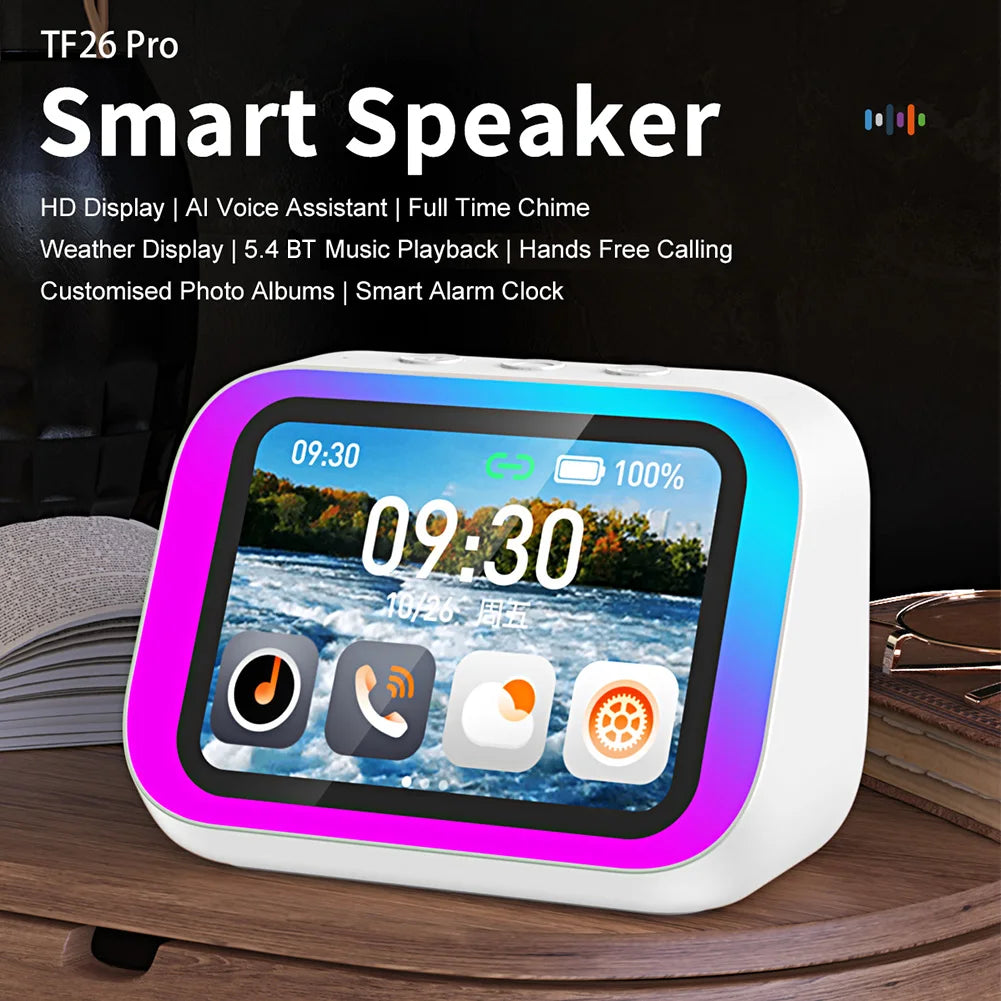 Smart Alarm Clock Bluetooth Speaker Weather Display Night Light Music Stories Player Home Voice Assistant Alarm Clock for Room