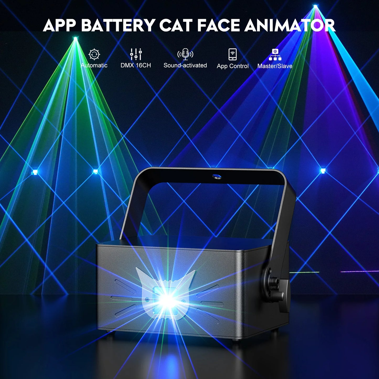 Yiflamefly 25W Cat-Face DJ Party Light 3D Animation Laser Light With Battery DMX APP Control Disco Projector Light For KTV Bar