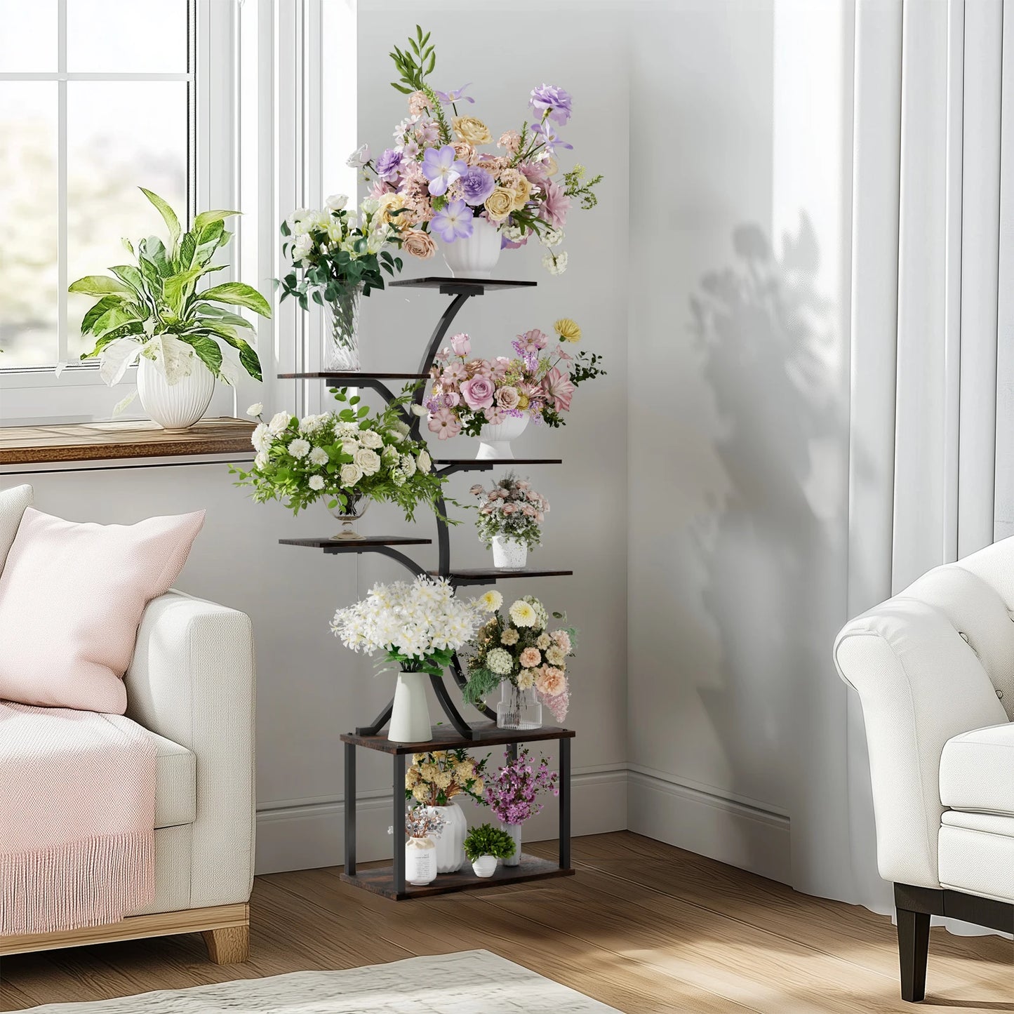Industrial Tree Shaped Multilayer Plant Stand Display Rack For Indoor
