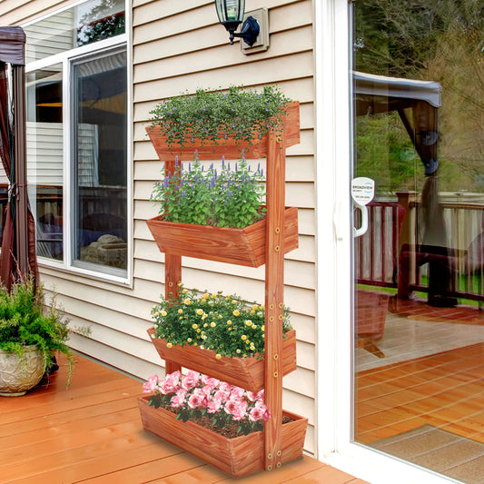 Vertical Wooden 4 Tier Raised Garden Bed With Detachable Ladder