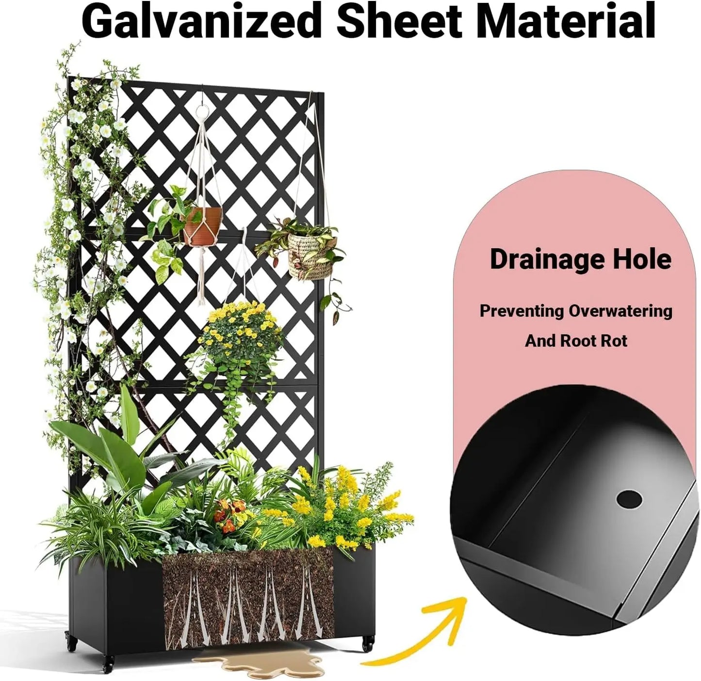 Studyset Metal Raised Garden Bed With Trellis Privacy And Wheels