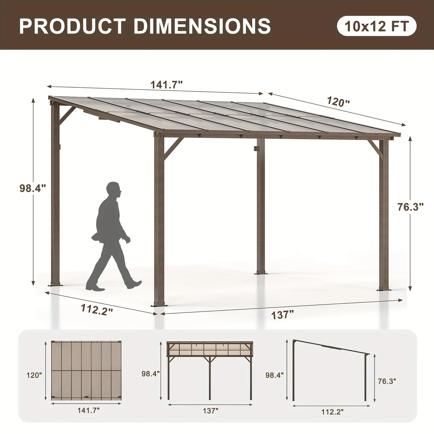 Polar Aurora Hardtop Gazebo With Aluminum Frame And Galvanized Roof All Weather