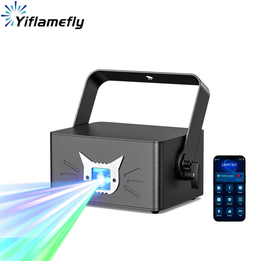 Yiflamefly 25W Cat-Face DJ Party Light 3D Animation Laser Light With Battery DMX APP Control Disco Projector Light For KTV Bar