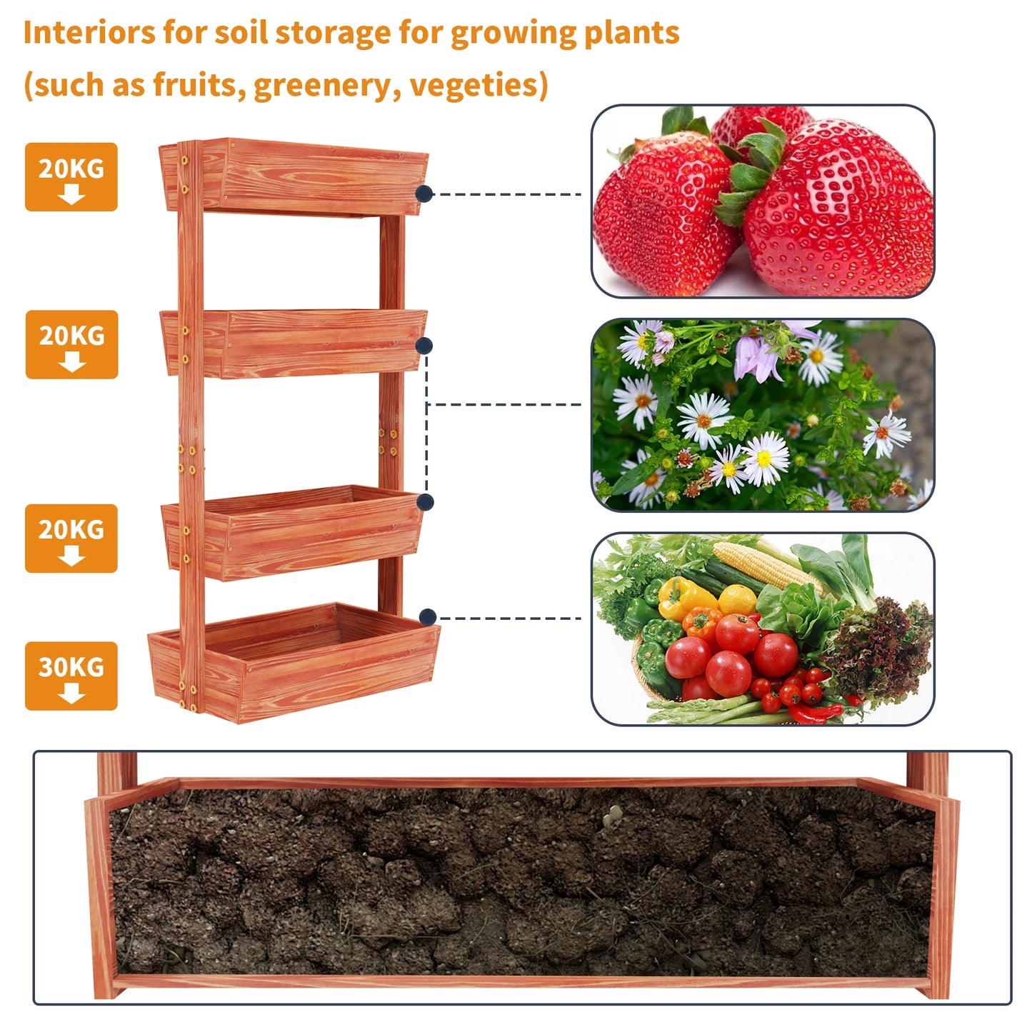 Vertical Wooden 4 Tier Raised Garden Bed With Detachable Ladder
